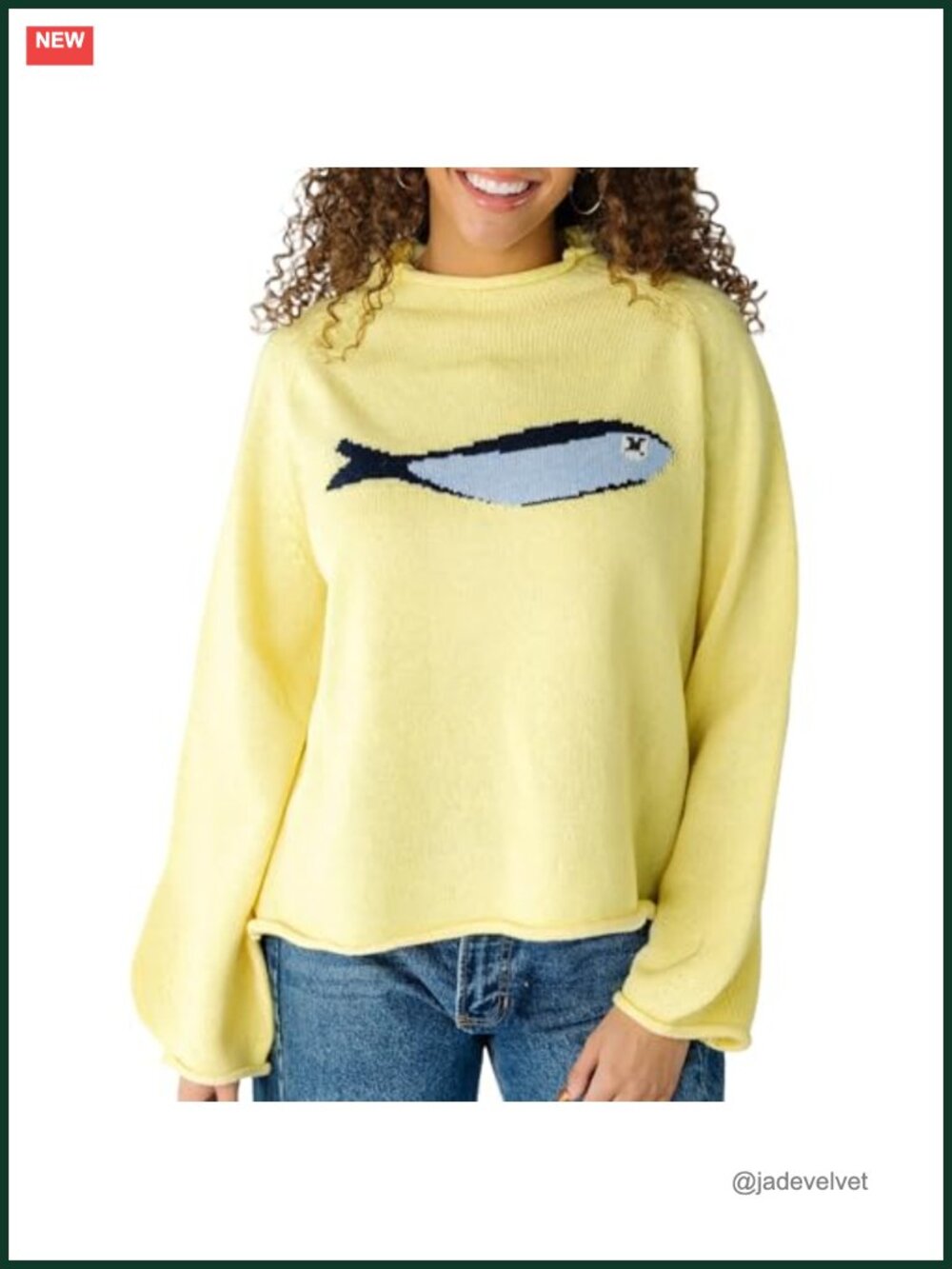 Oversized Roll Neck Chunky Knit Pullover Sweater with Puppy Dog or Fish Print